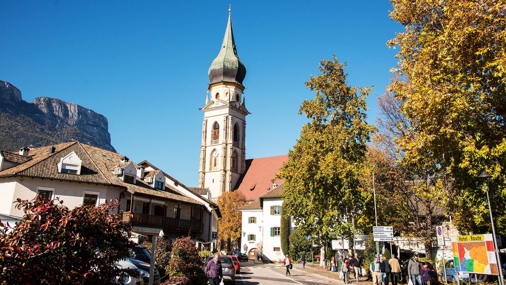 Baroque bell tower in Appiano under the sun